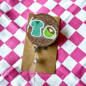 Coffee and Scrubs Nurse Medical Glitter Handmade Resin Badge Reel